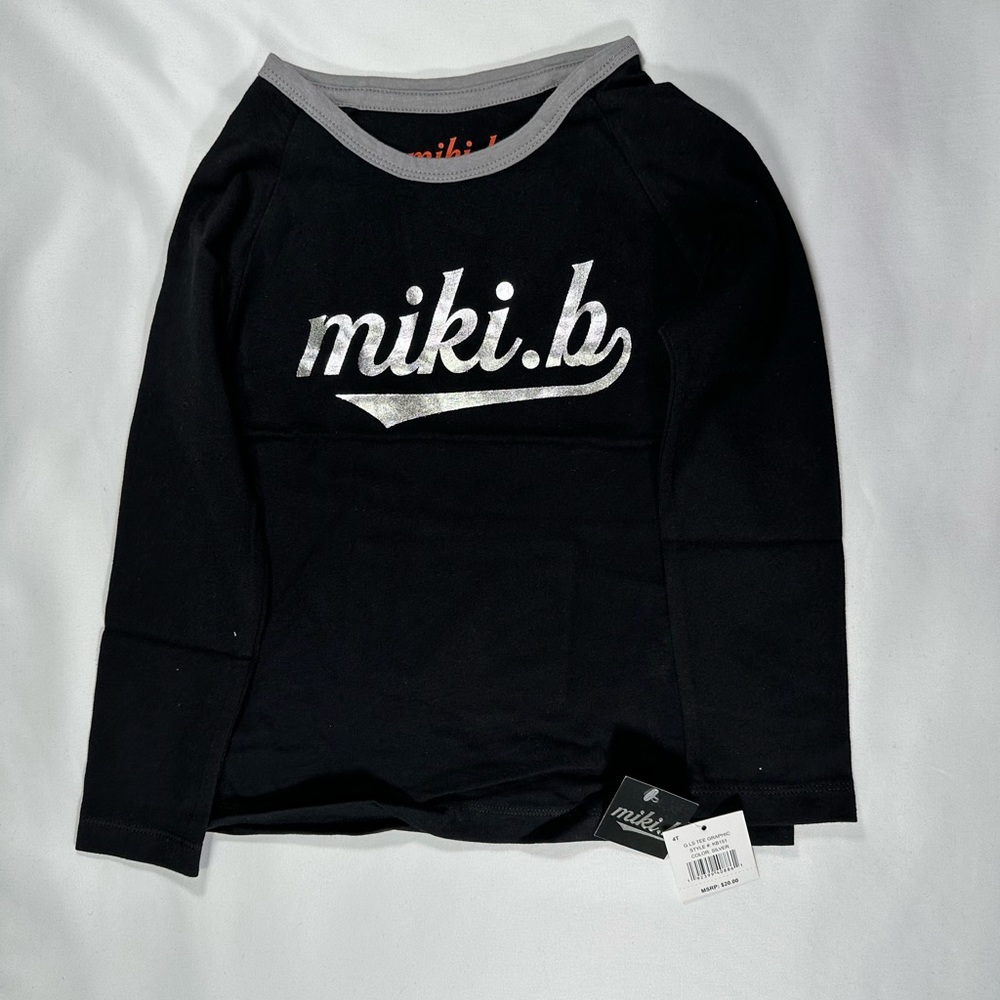 Miki.b Girls Shirt Black Long Sleeve Shirt Sz 4t